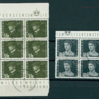 Liechtenstein, Flugpost 1948 - 5 Fr. Sechserblock  und 10 Fr. Viererblock, gestempelt