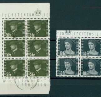 Liechtenstein, Flugpost 1948 - 5 Fr. Sechserblock  und 10 Fr. Viererblock, gestempelt