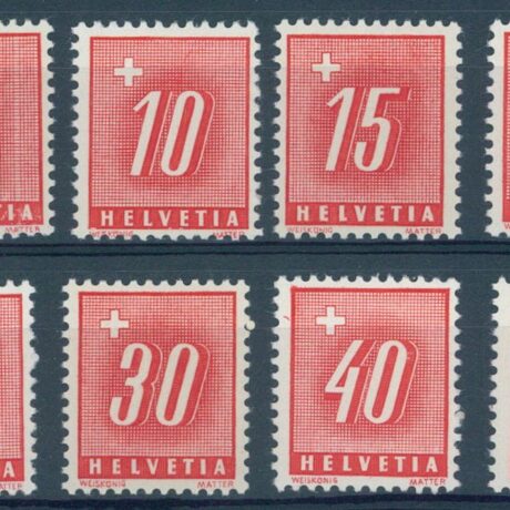 Schweiz, Portomarken 1938, Ziffer und Kreuz geriffeltes Papier postfrisch